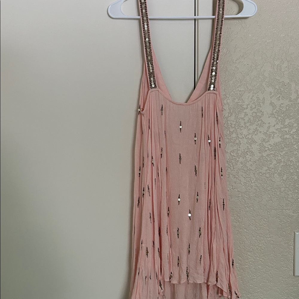 Free People Blush Pink Sequin-Trim V-Neck Tunic size xs - Picture 5 of 5